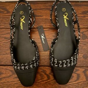 Women's Black and White Tweed Flats